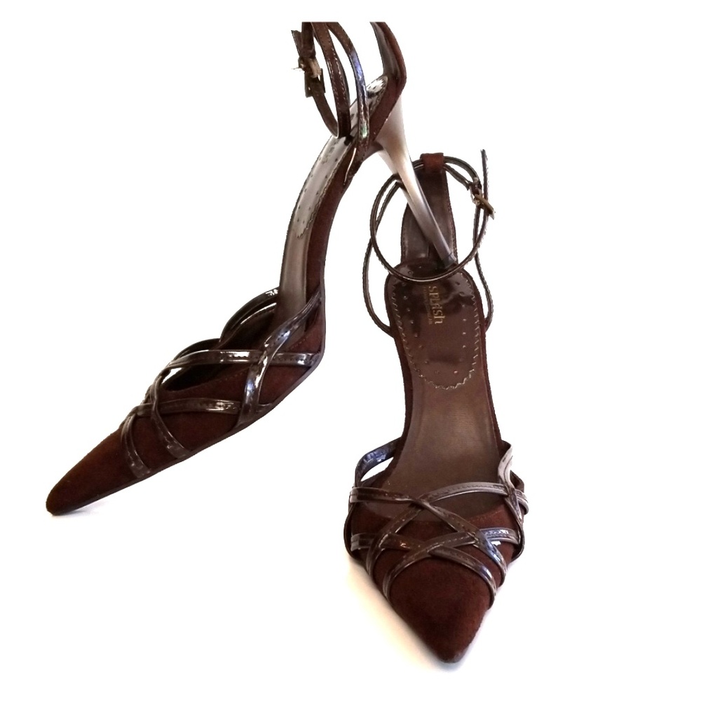 Brown Crisscross ankle strap heels
